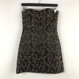 Ann Taylor LOFT Women's Size 2 Strapless Black Bronze Lace Sweetheart Mini Dress